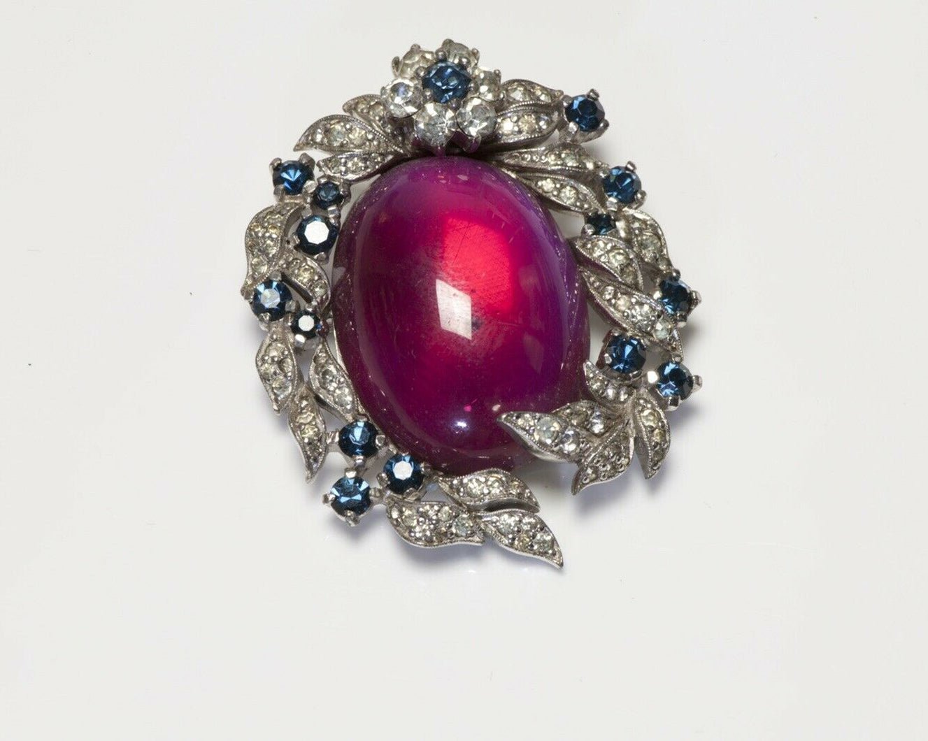 JOMAZ Blue Crystal Pink Cabochon Glass Brooch Earrings Set