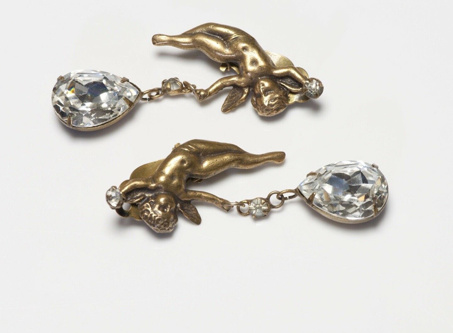 Joseff of Hollywood 1950’s Crystal Angel Cherub Drop Earrings