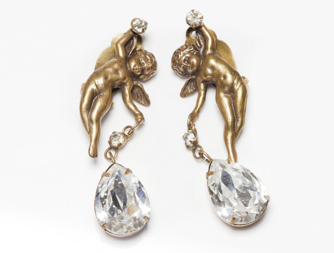 Joseff of Hollywood 1950’s Crystal Angel Cherub Drop Earrings