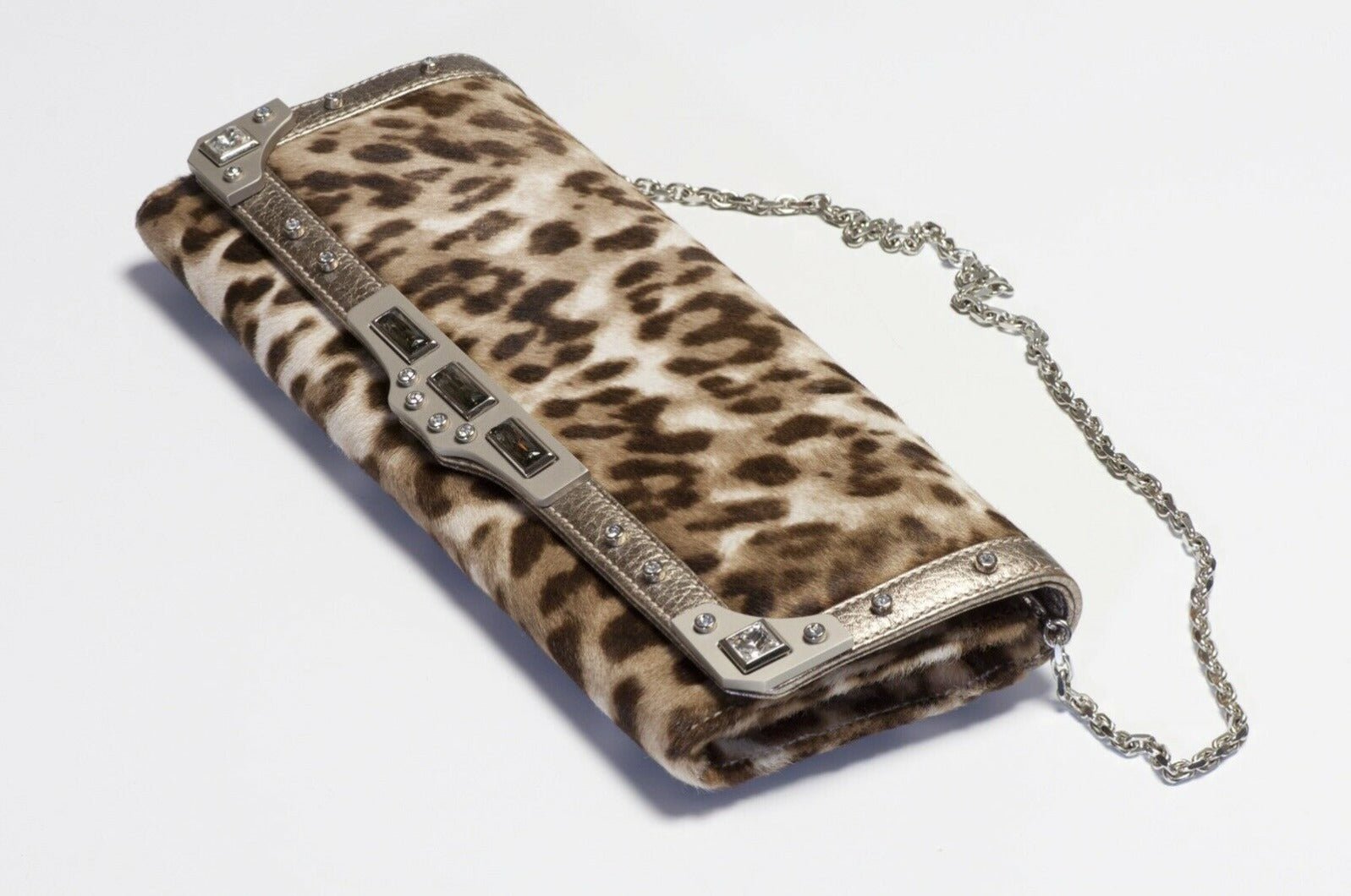 Judith Leiber Brown Leather Crystal Clutch Bag