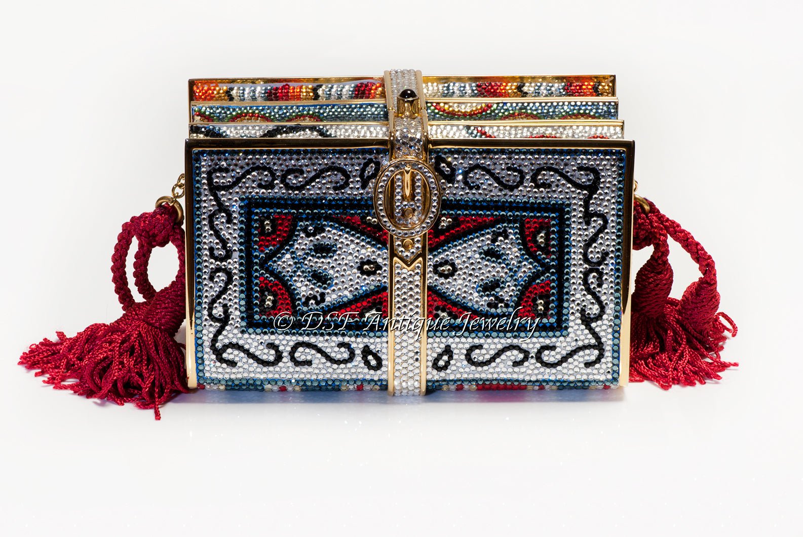 Judith Leiber Crystal Book Tassel Minaudiere Clutch Bag