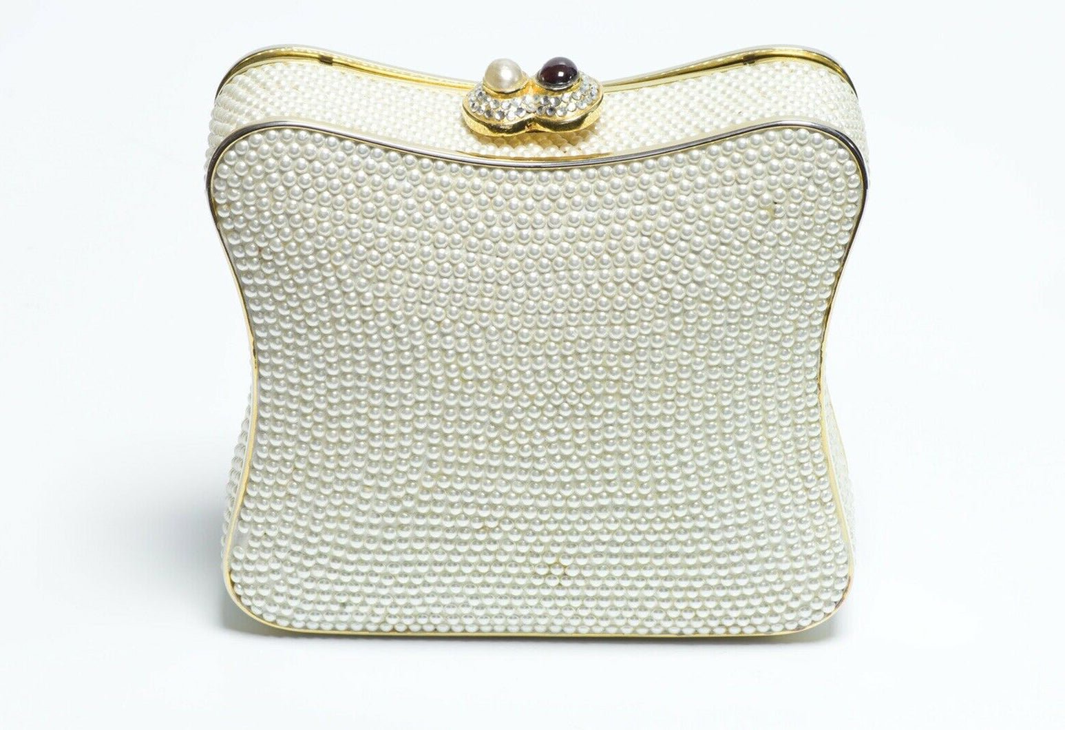 Judith Leiber White Pearls Crystal Women’s Minaudière Clutch Bag