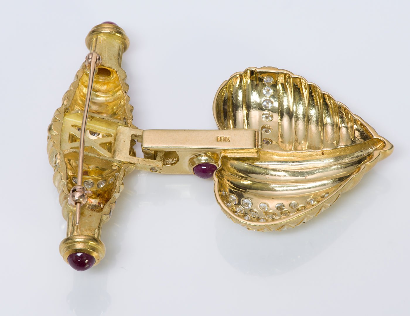 Judith Ripka Diamond Ruby 18K Gold Heart Brooch/Unsigned