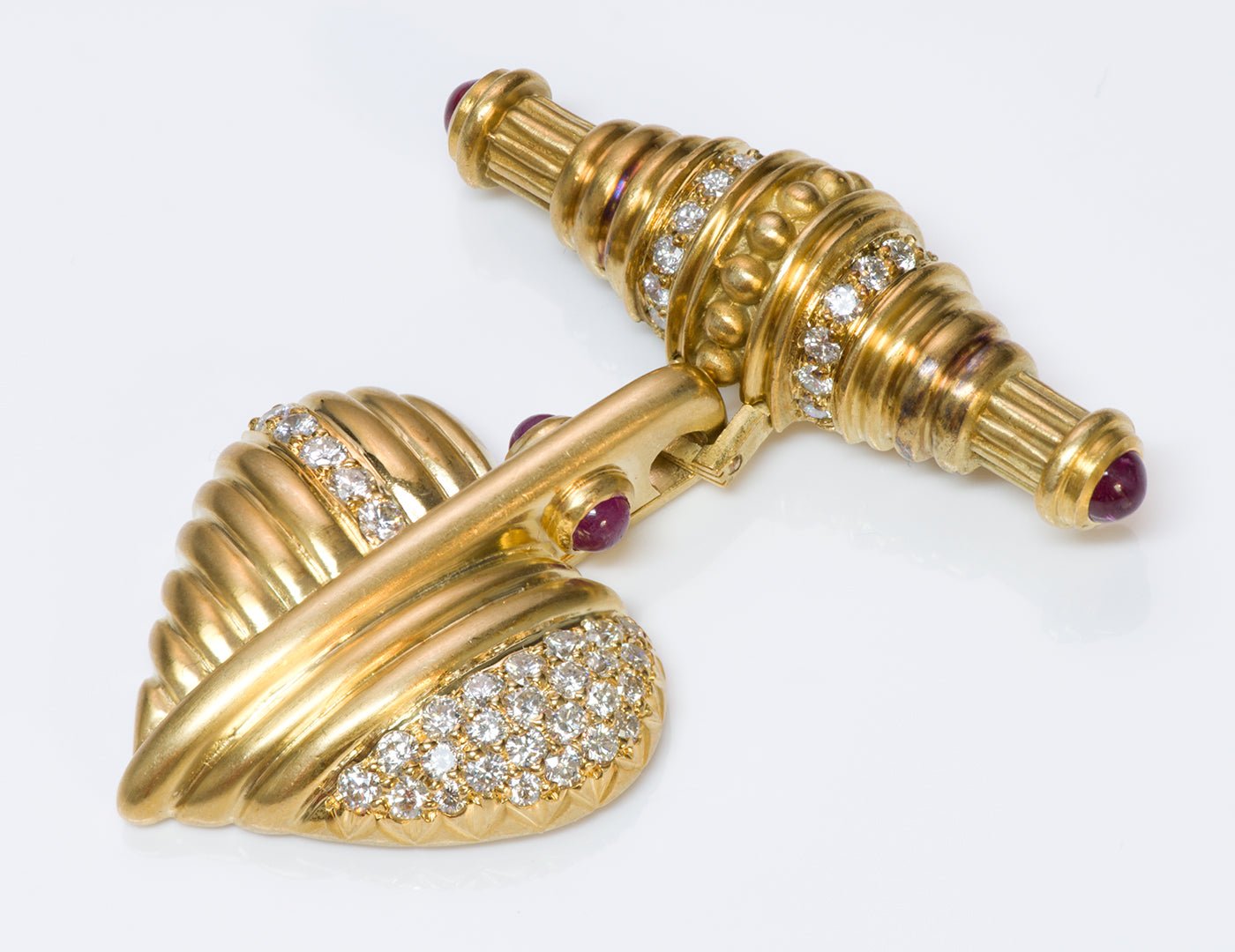 Judith Ripka Diamond Ruby 18K Gold Heart Brooch/Unsigned