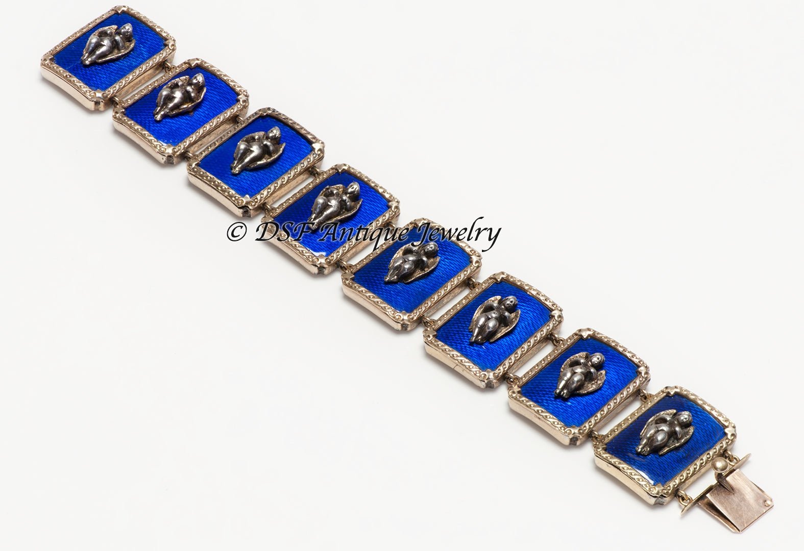 Jules Wièse Rare Antique Silver Gold Enamel Cherub Bracelet