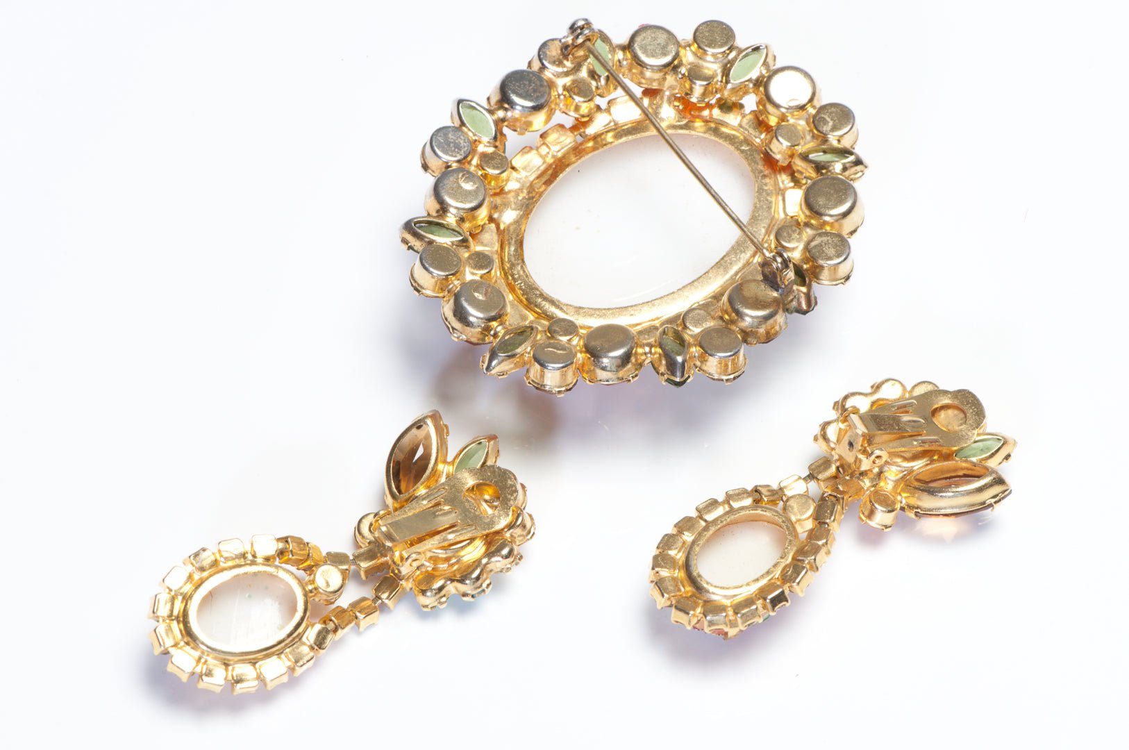 Juliana 1960's Easter Egg Orange Green Crystal Brooch Earrings Set