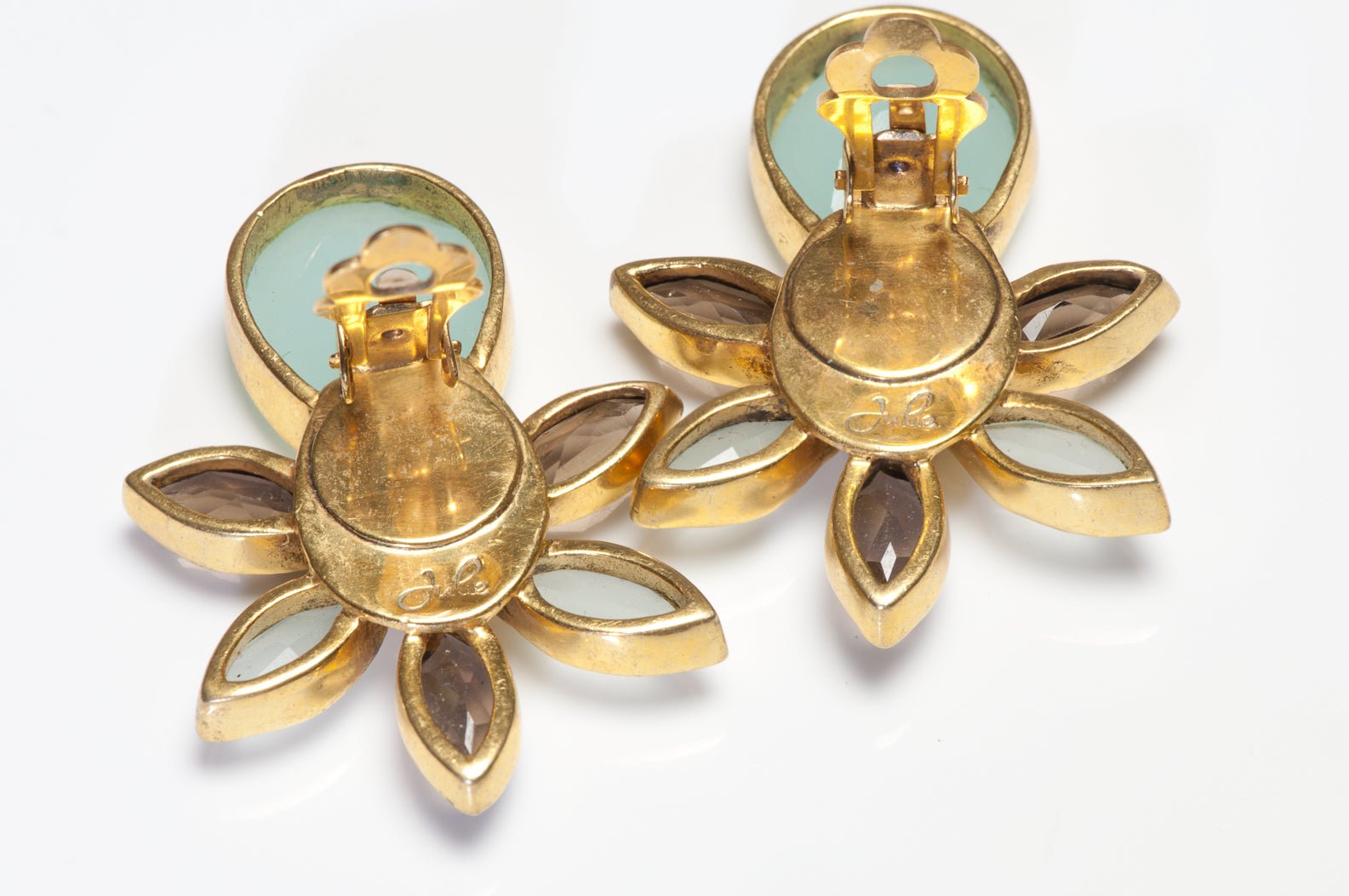 Julie Vos Gold Plated Chalcedony Flower Earrings