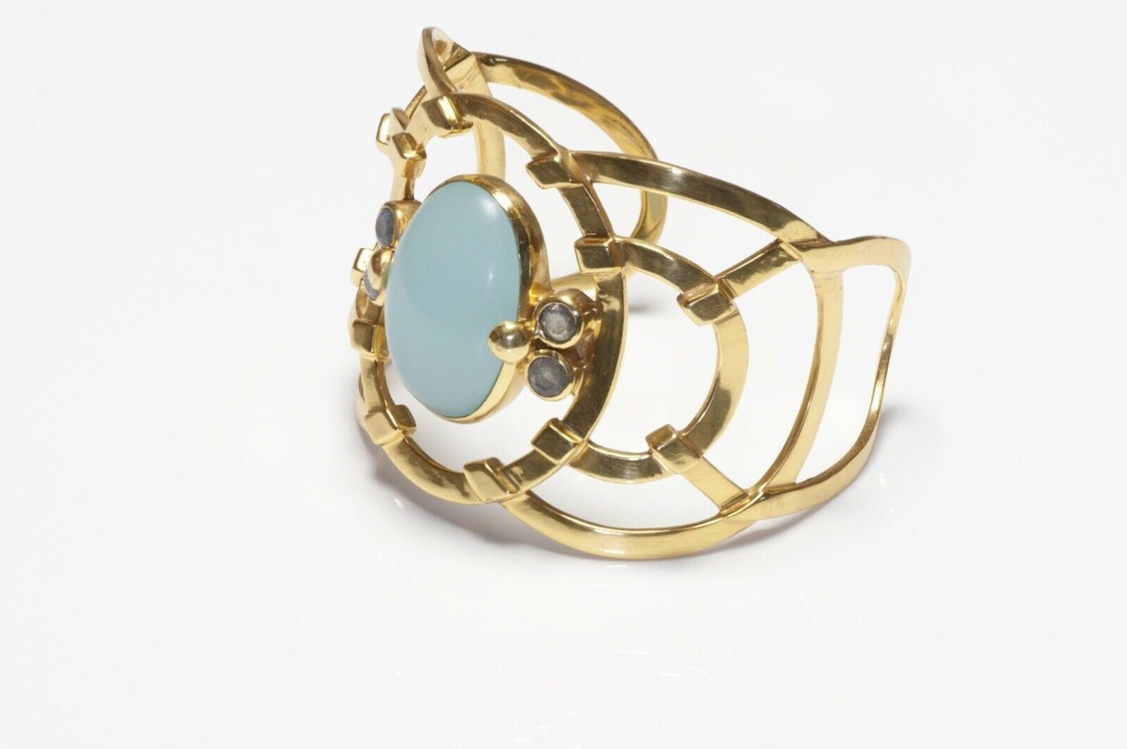 Julie Vos Wide Gold Plated Chalcedony Cuff Bracelet