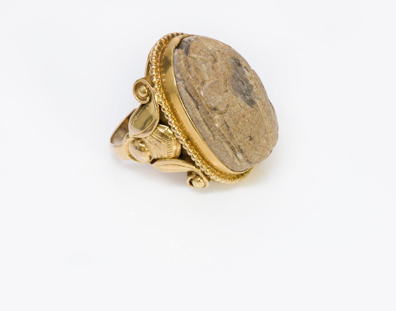 Kalo Shop Arts & Crafts Antique Egyptian Revival 14K Gold Ancient Scarab Ring
