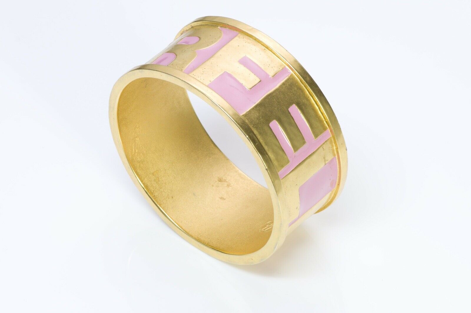 Karl Lagerfeld 1990’s Pink Enamel Letter Logo Bangle Bracelet
