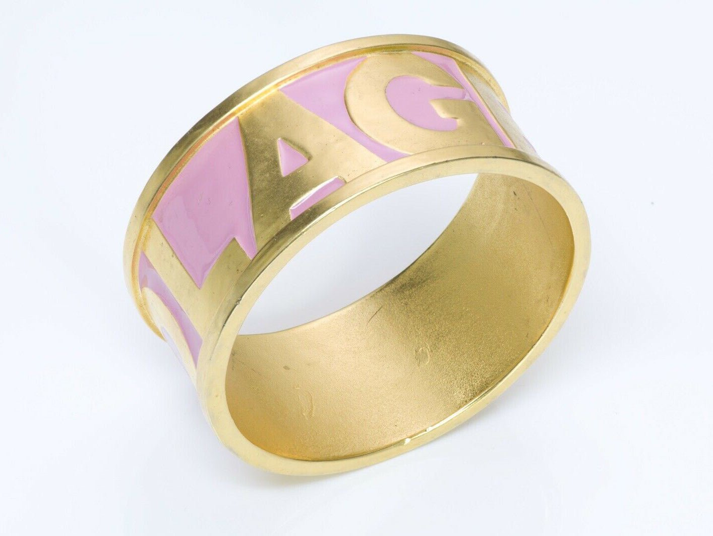 Karl Lagerfeld 1990’s Pink Enamel Letter Logo Bangle Bracelet