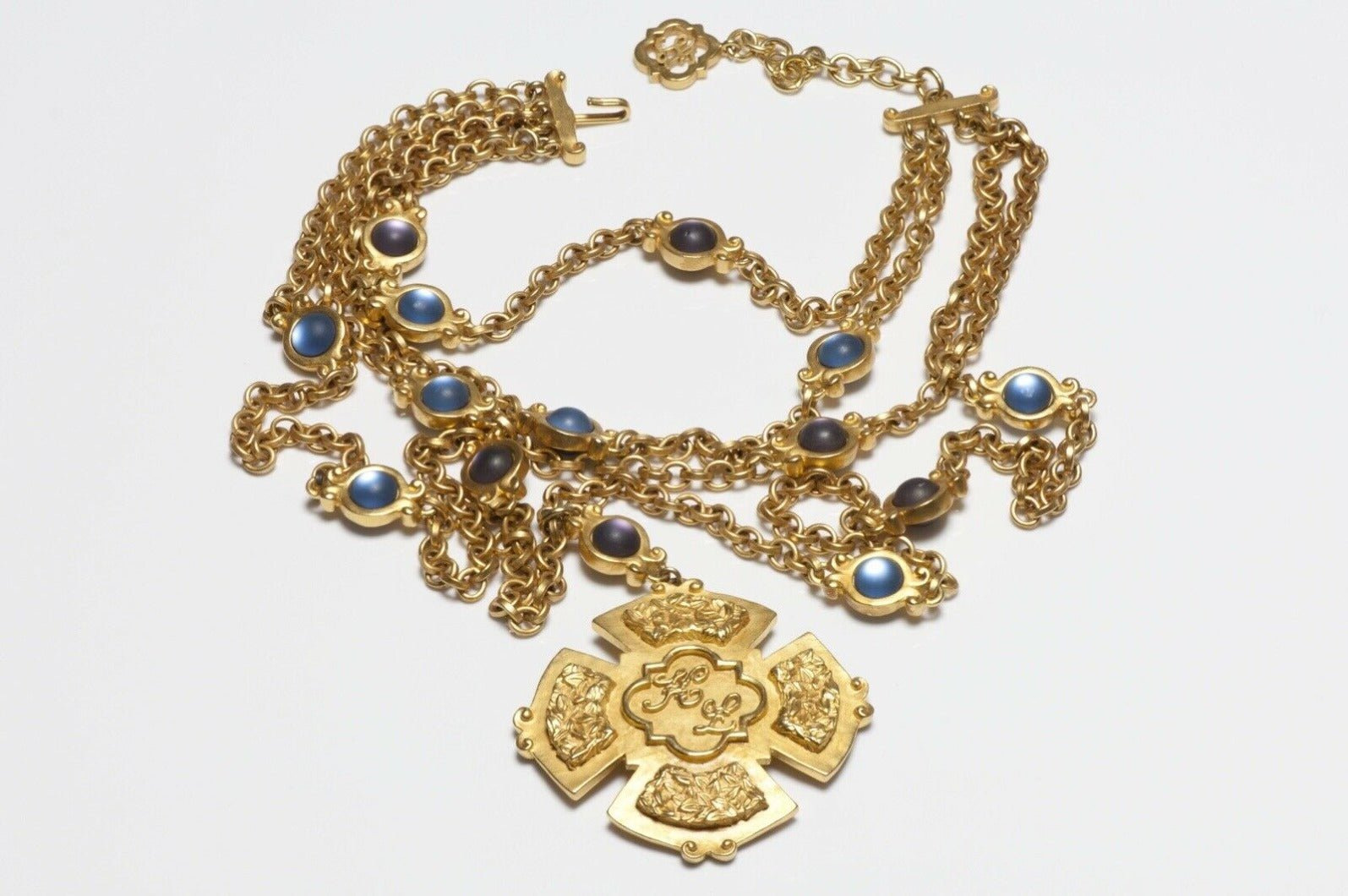 Karl Lagerfeld Cabochon Glass Maltese Cross Chain Necklace