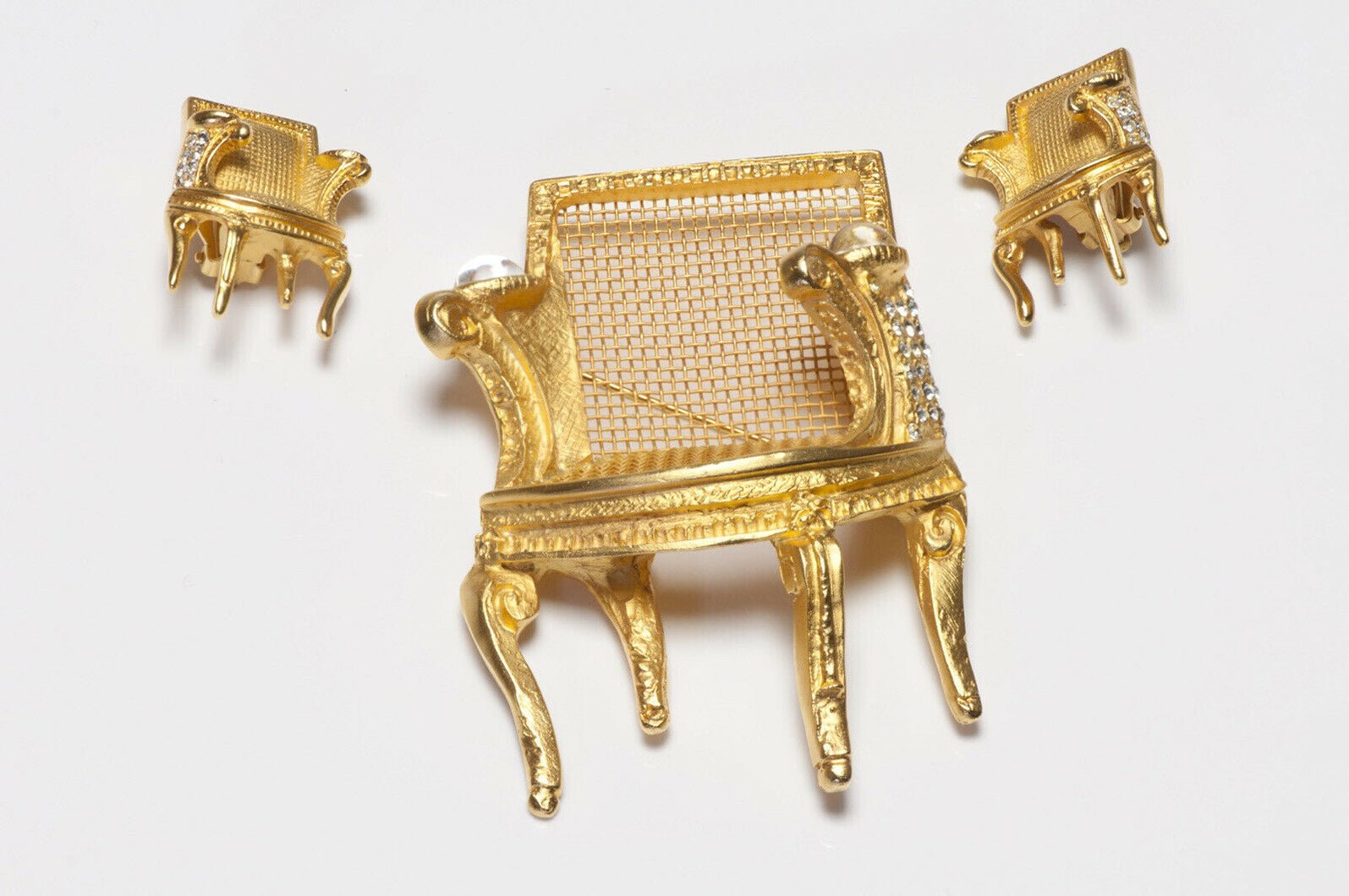 Karl Lagerfeld Glass Crystal Louis XIV Style Chair Brooch Earrings Set