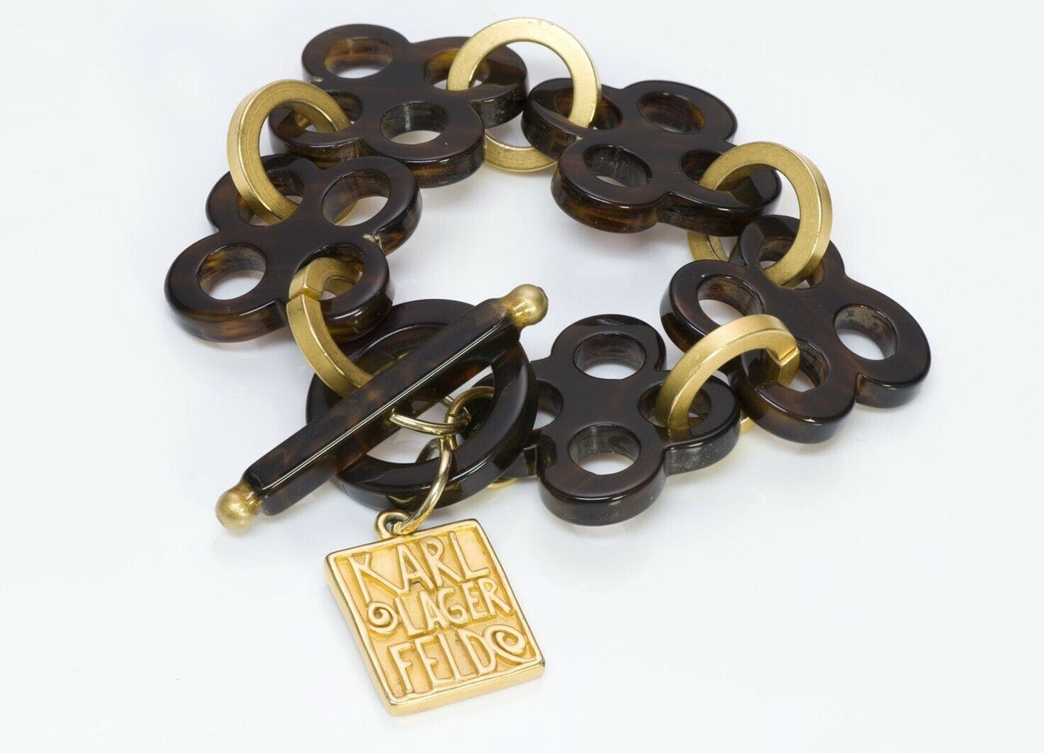 Karl Lagerfeld Paris Brown Faux Tortoise Lucite Logo Chain Bracelet