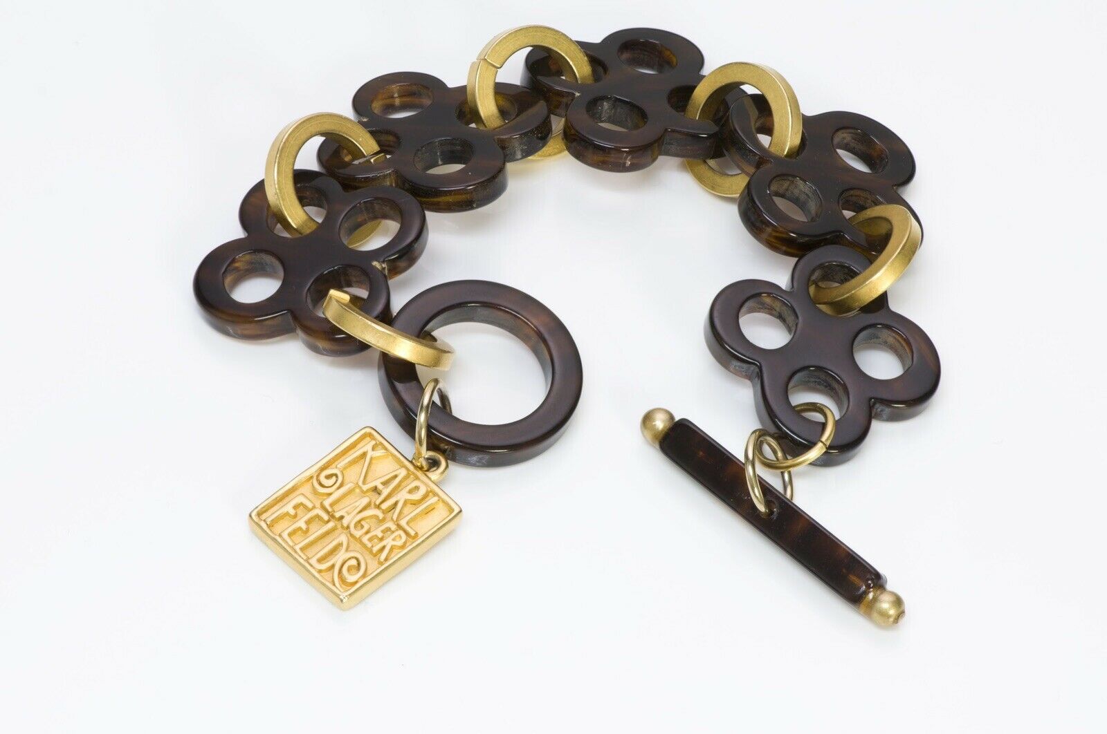 Karl Lagerfeld Paris Brown Faux Tortoise Lucite Logo Chain Bracelet