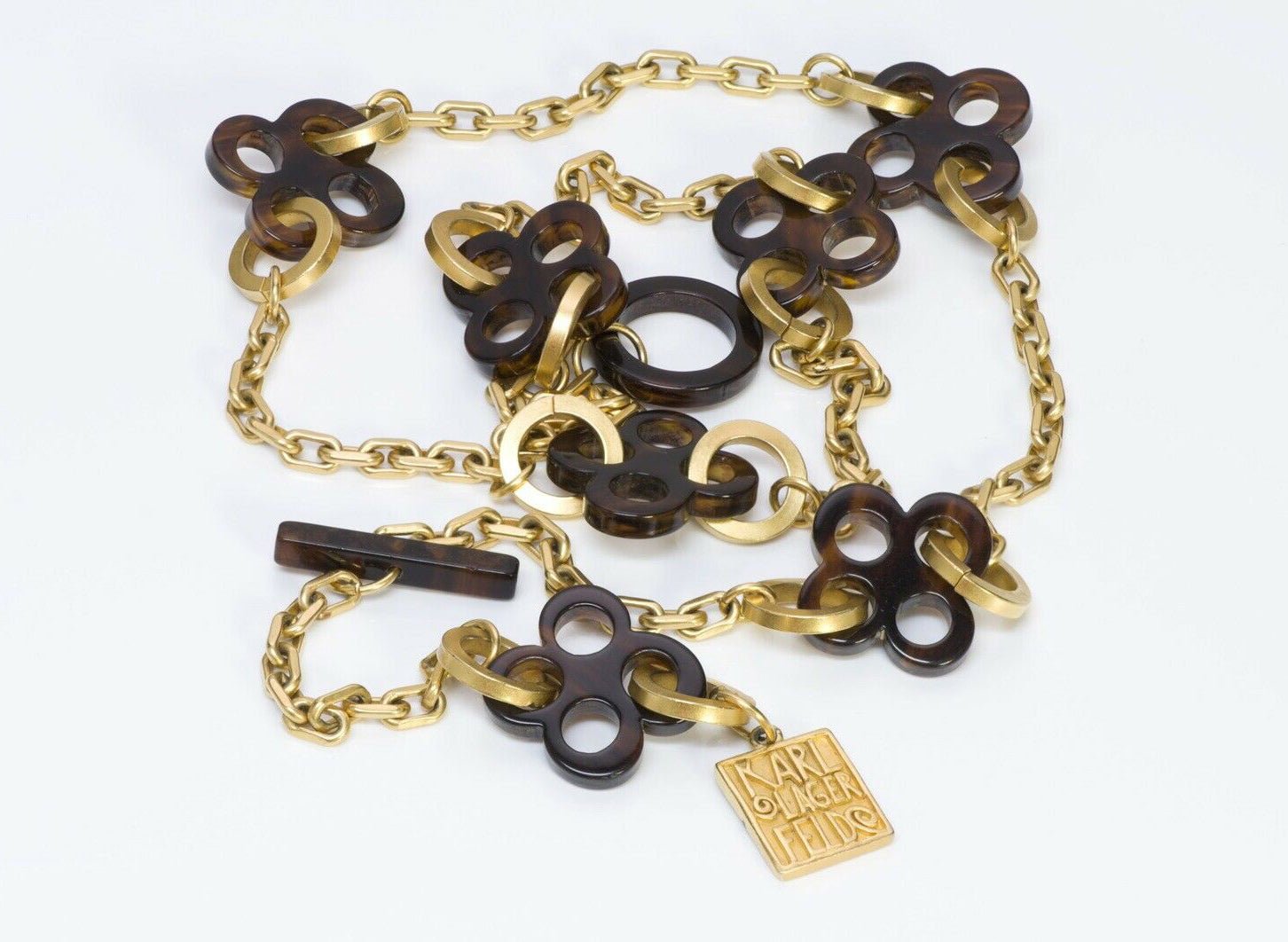 Karl Lagerfeld Paris Brown Lucite Charm Chain Belt Necklace