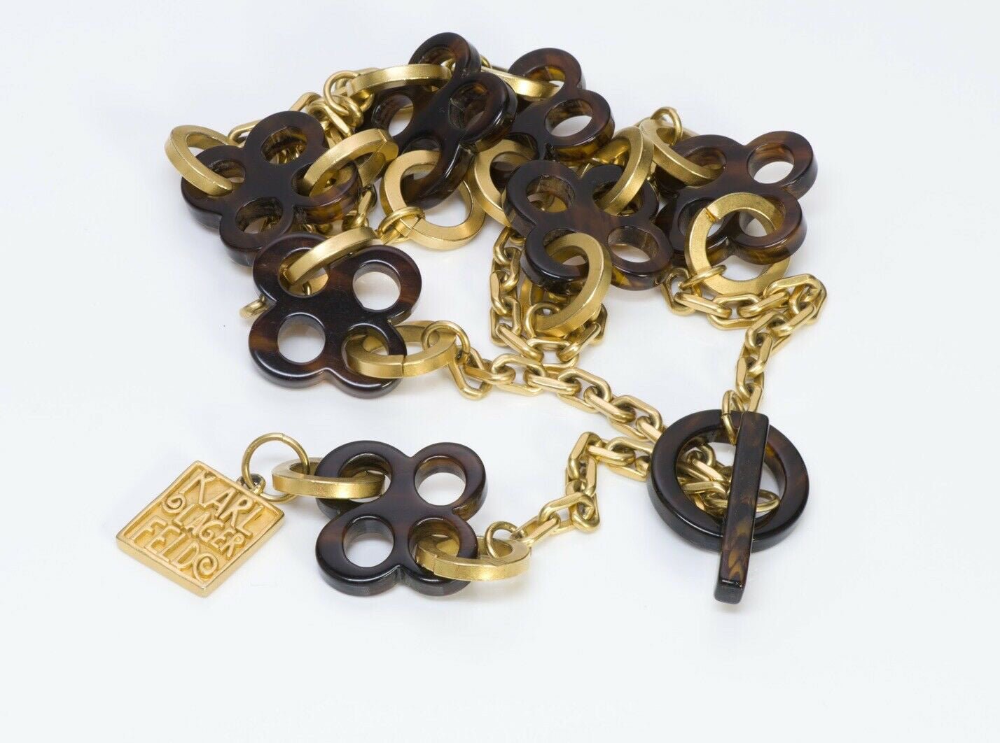 Karl Lagerfeld Paris Brown Lucite Charm Chain Belt Necklace