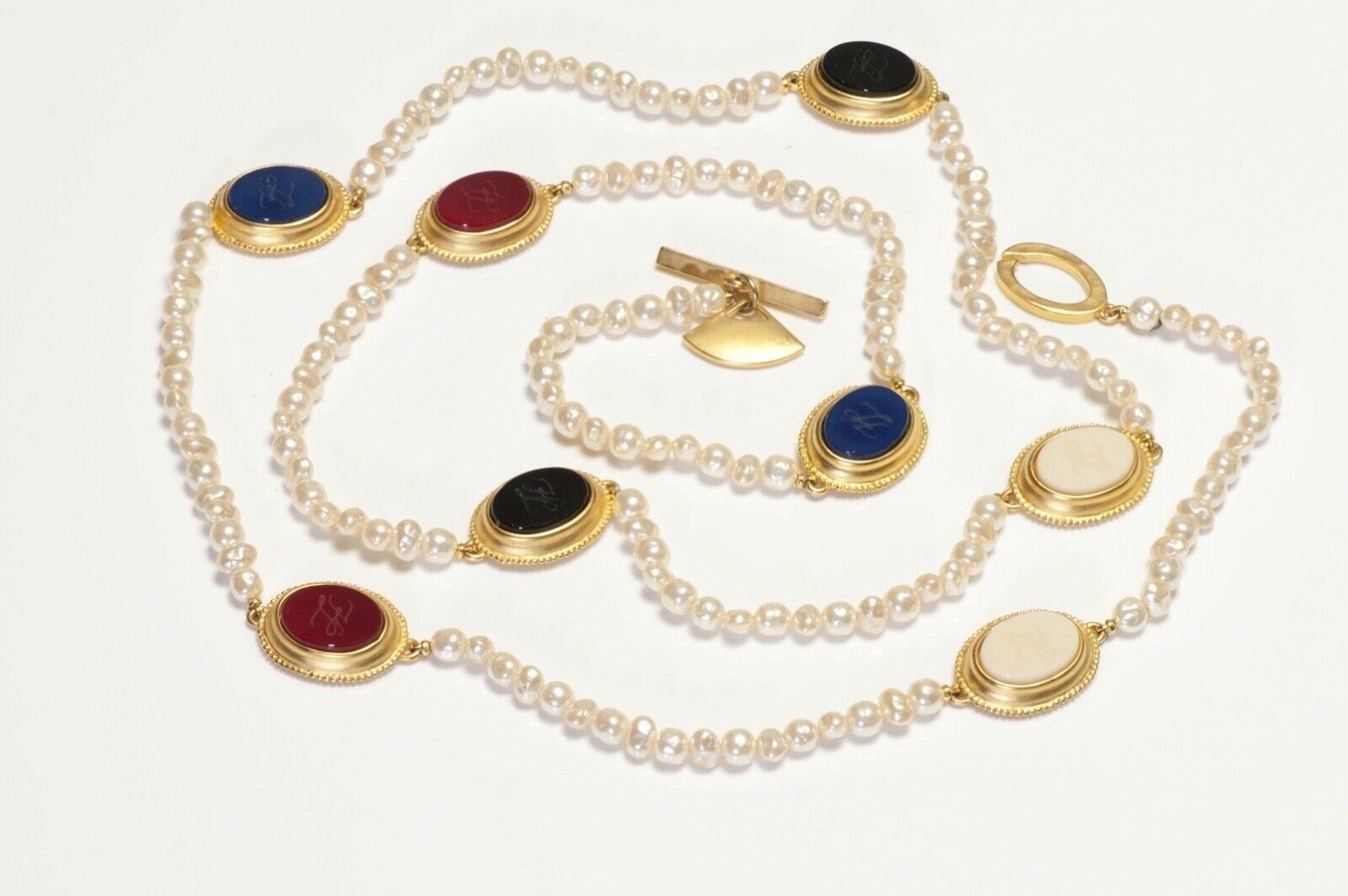 Karl Lagerfeld Paris Intaglio Pearl Strand Necklace