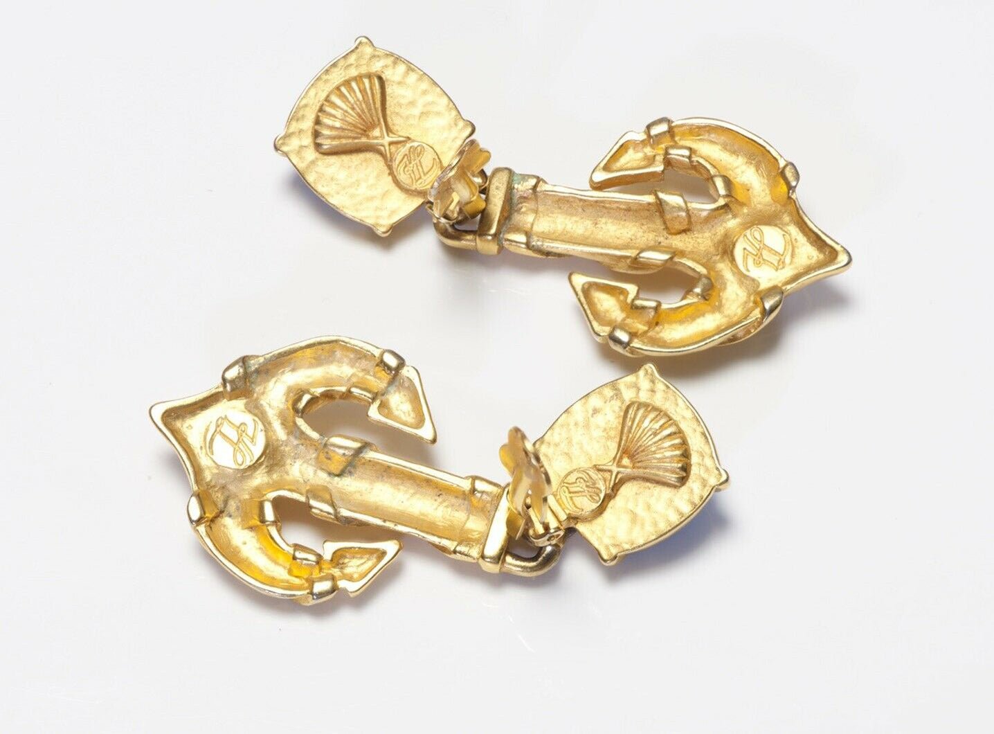 Karl Lagerfeld Paris Long Blue White Glass Anchor Earrings