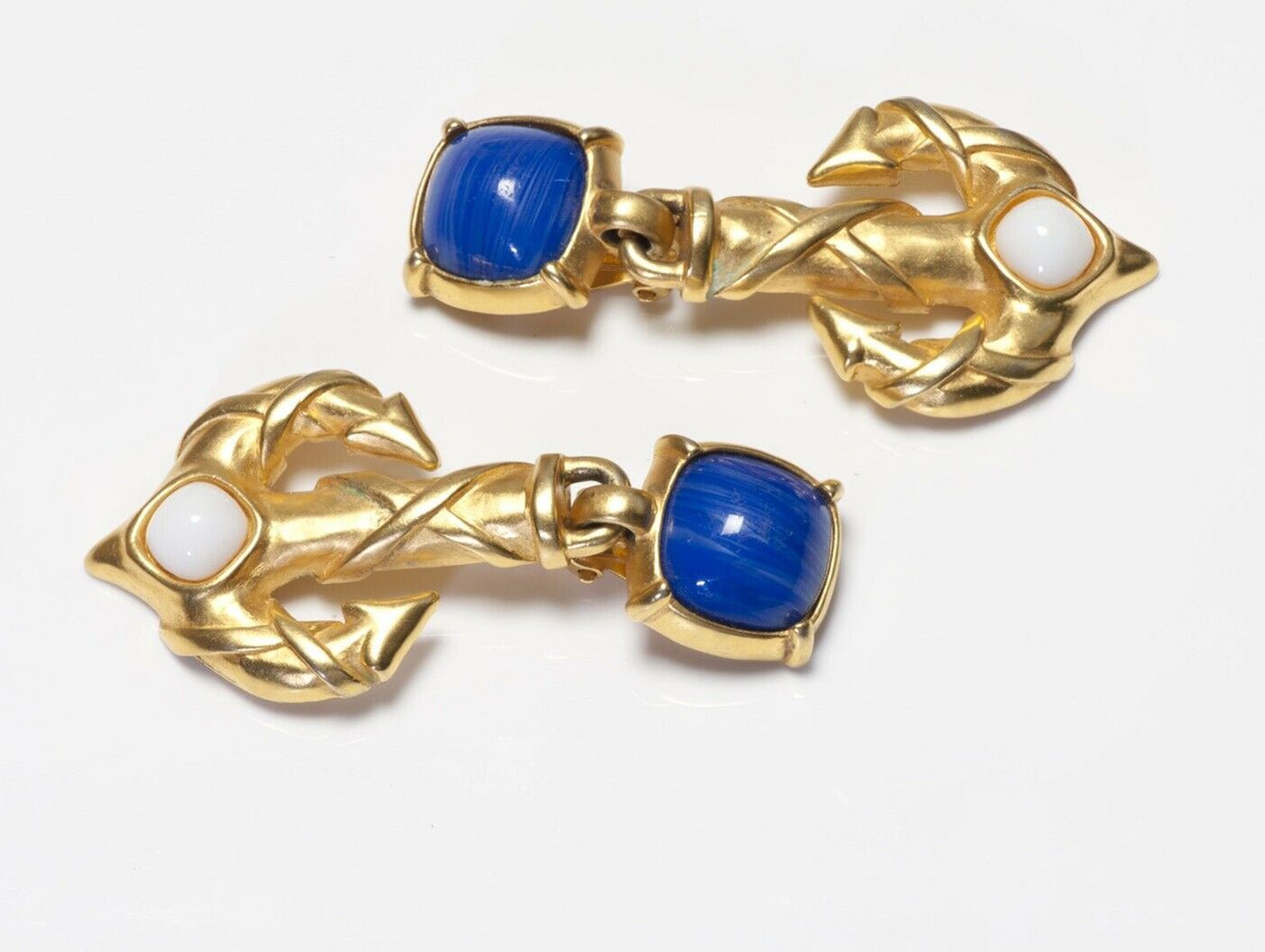 Karl Lagerfeld Paris Long Blue White Glass Anchor Earrings