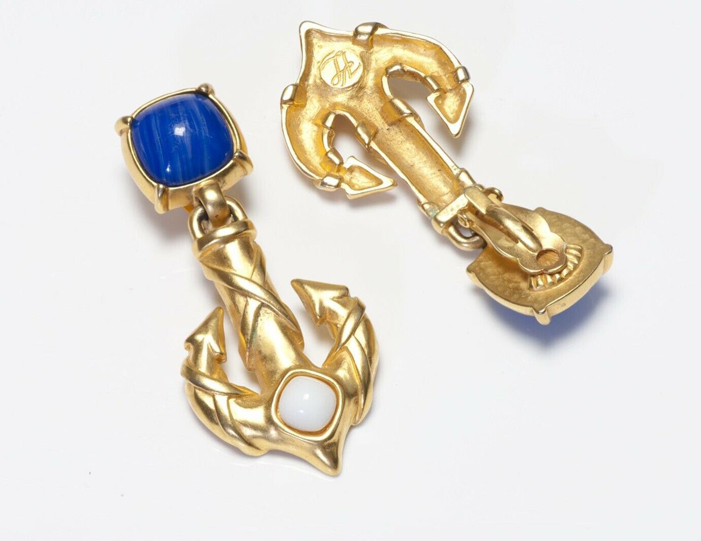 Karl Lagerfeld Paris Long Blue White Glass Anchor Earrings