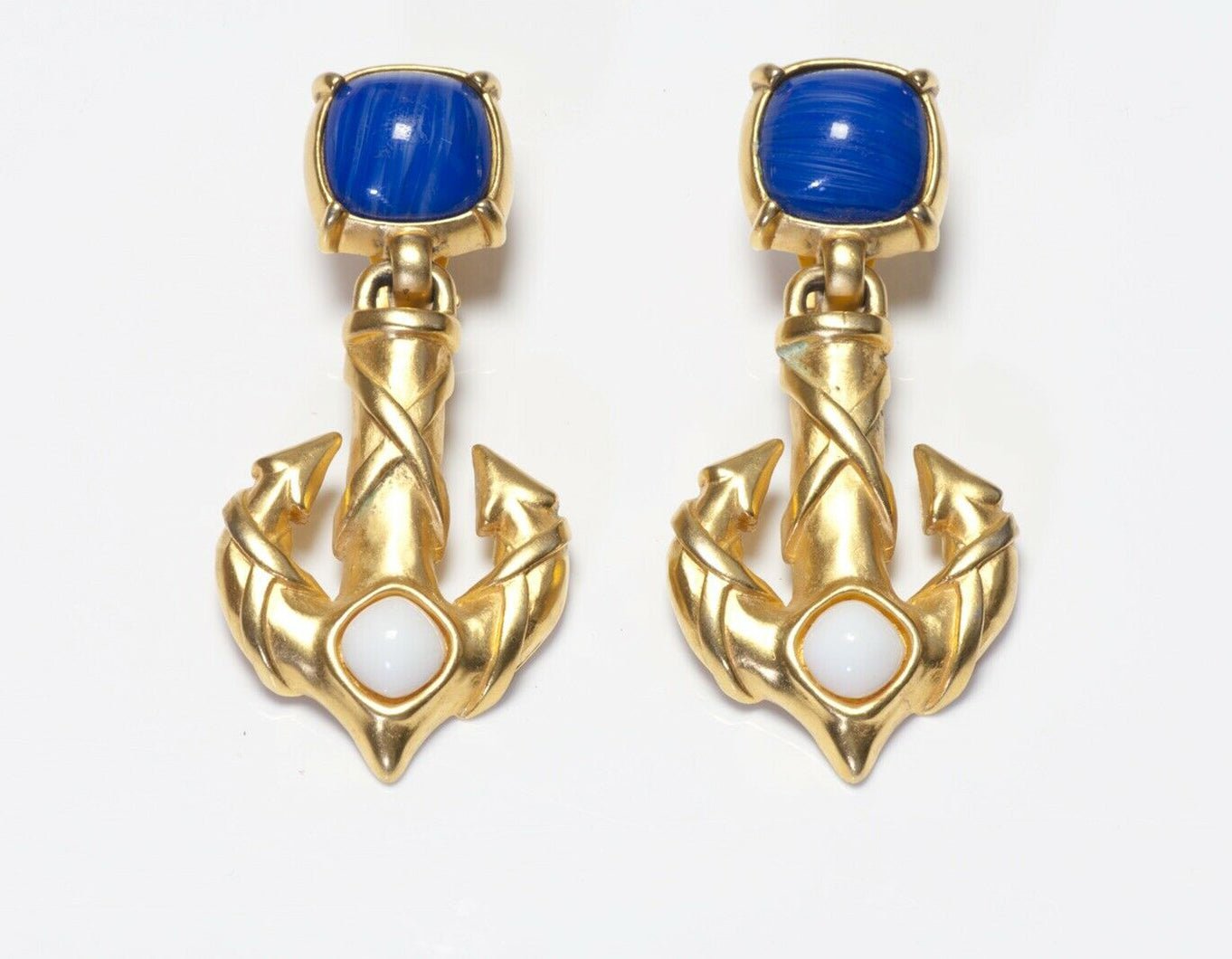 Karl Lagerfeld Paris Long Blue White Glass Anchor Earrings