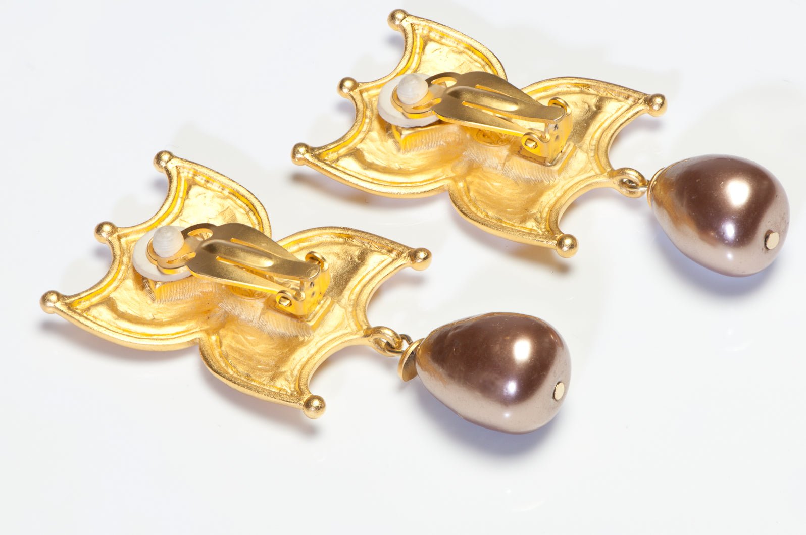 Karl Lagerfeld Paris Long Gold Plated Logo Brown Pearl Earrings