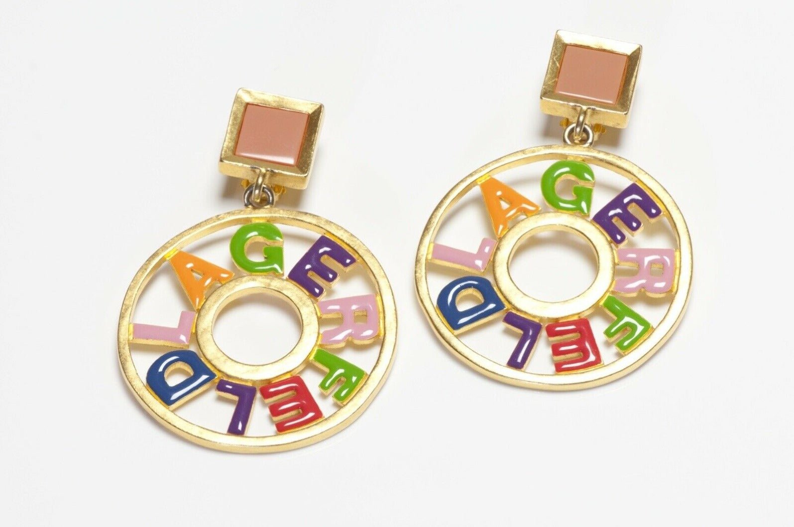 Karl Lagerfeld Paris Multicolor Enamel Letter Logo Hoop Earrings