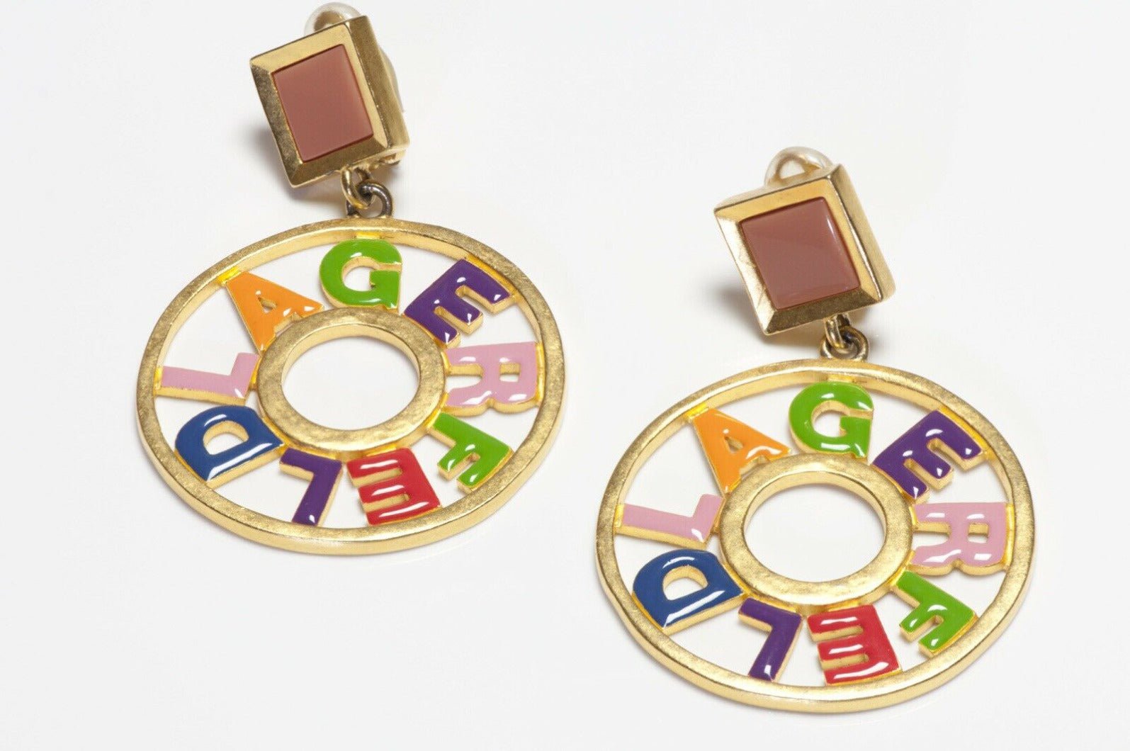 Karl Lagerfeld Paris Multicolor Enamel Letter Logo Hoop Earrings