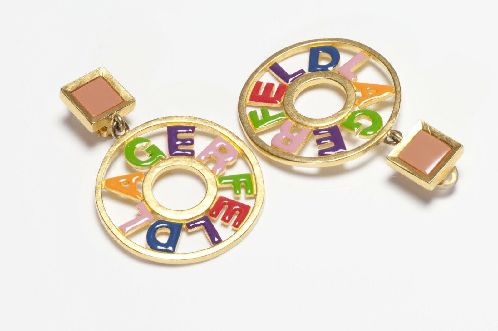 Karl Lagerfeld Paris Multicolor Enamel Letter Logo Hoop Earrings