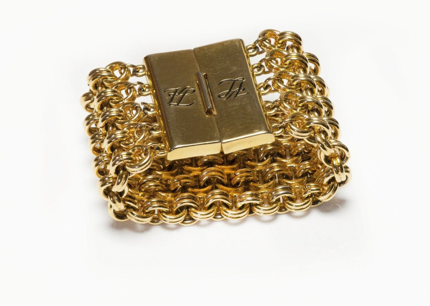 Karl Lagerfeld Paris Wide Gold Plated 5 Chain Logo Bracelet