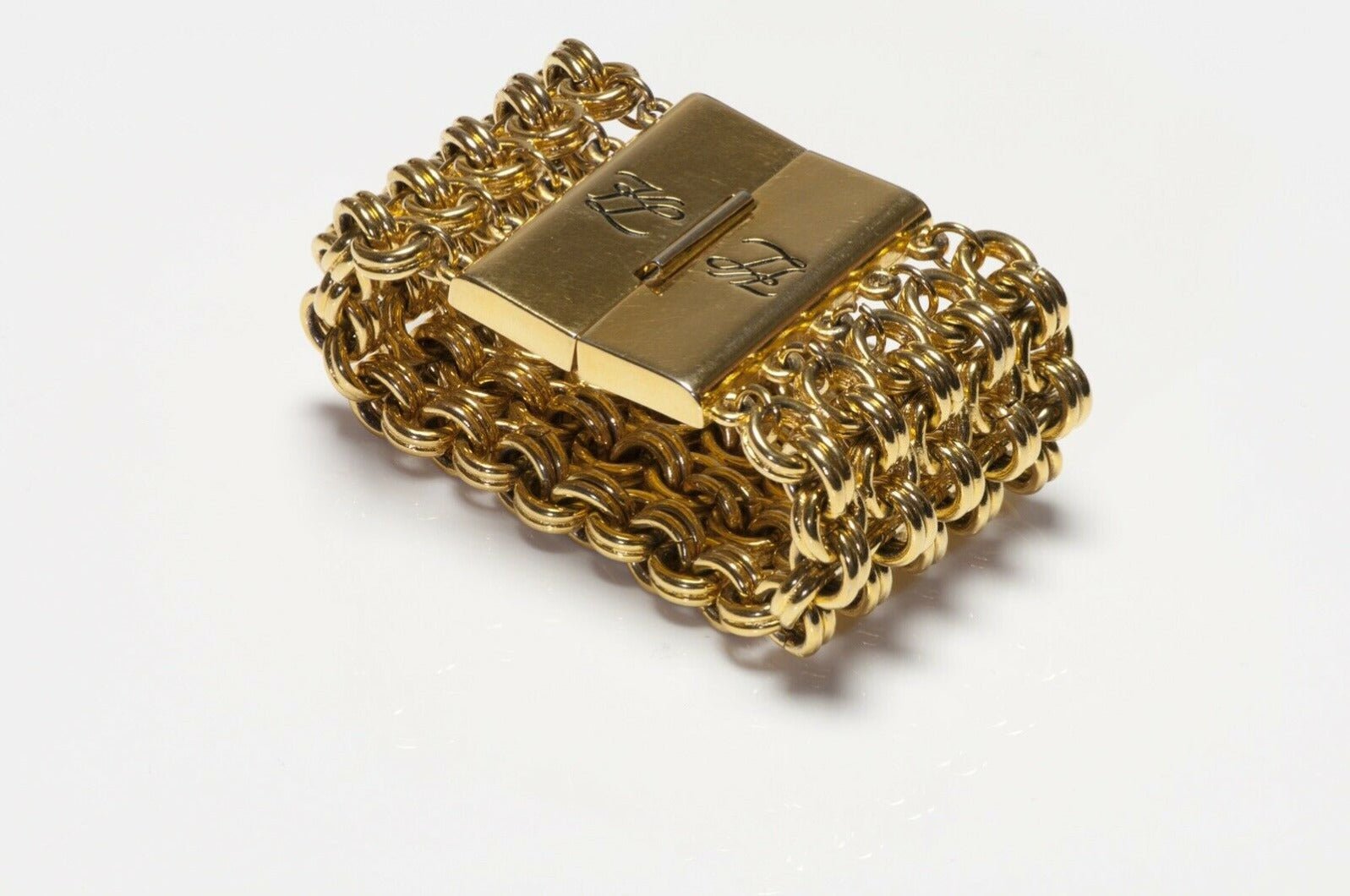 Karl Lagerfeld Paris Wide Gold Plated 5 Chain Logo Bracelet