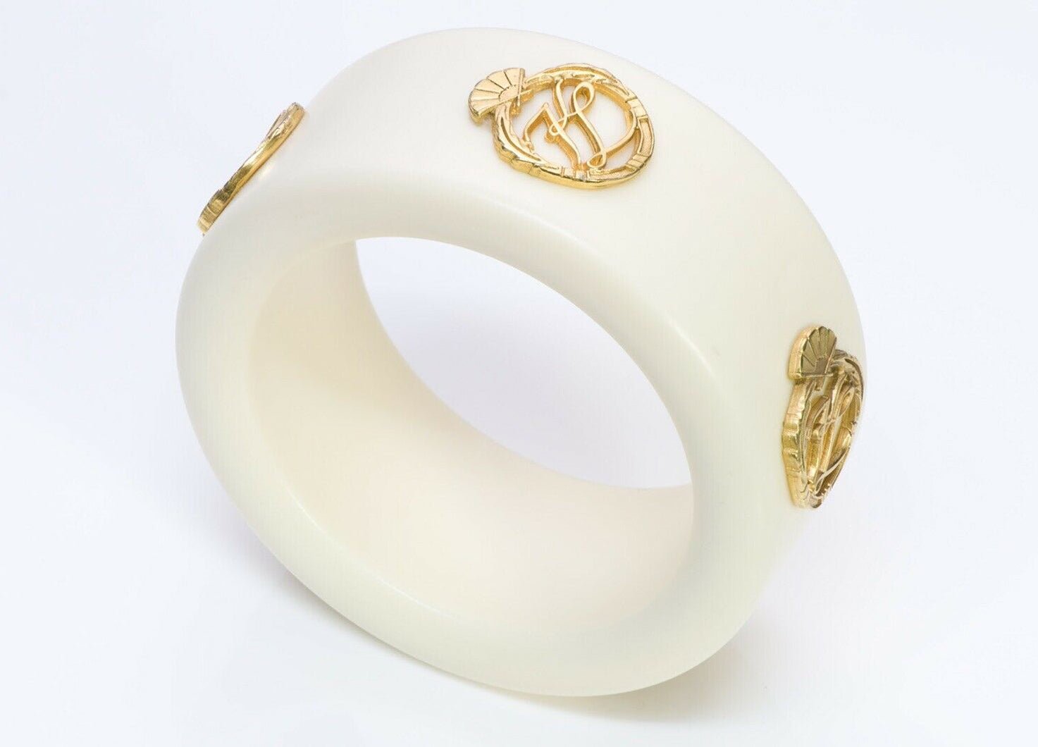 Karl Lagerfeld Paris Wide White Resin Logo Fan Bangle Bracelet