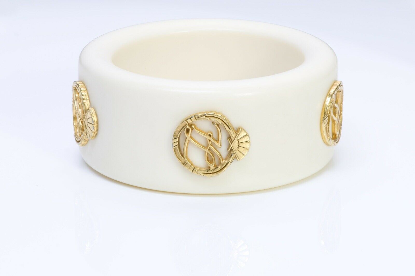 Karl Lagerfeld Paris Wide White Resin Logo Fan Bangle Bracelet