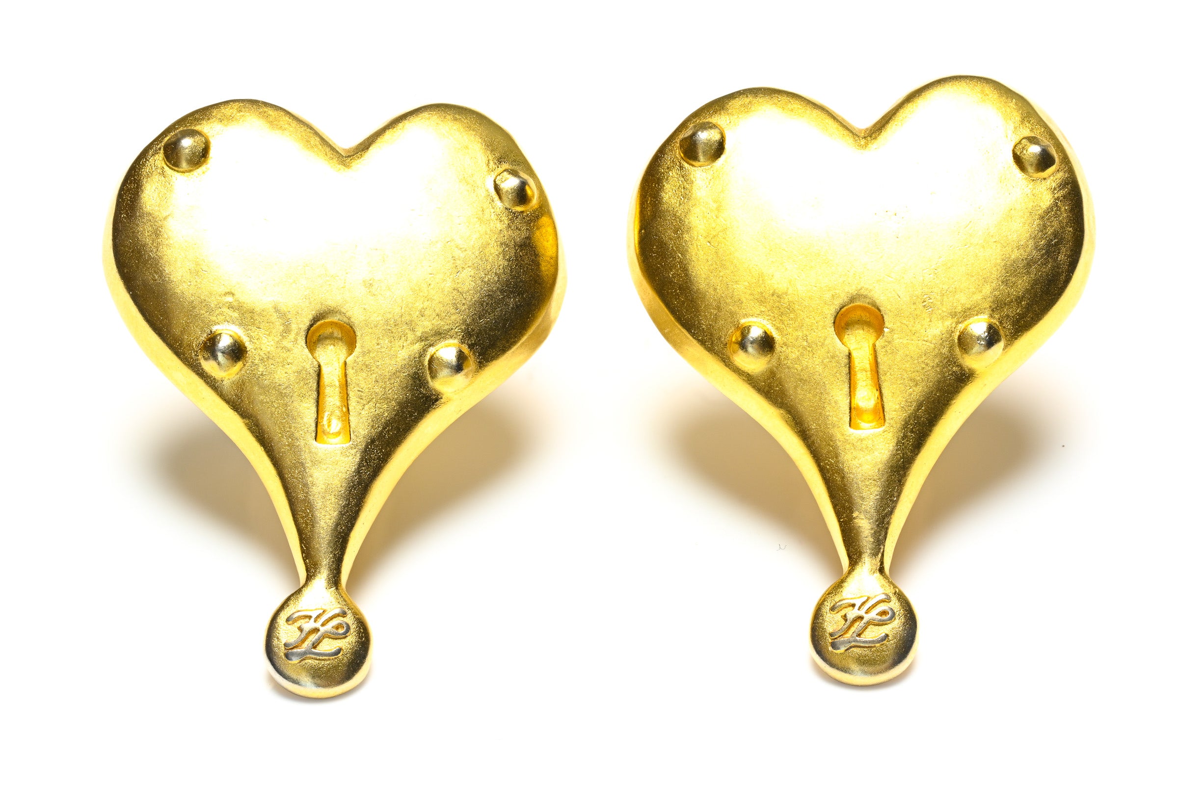 Vintage Karl Lagerfeld Paris Gold Plated Heart Padlock Earrings
