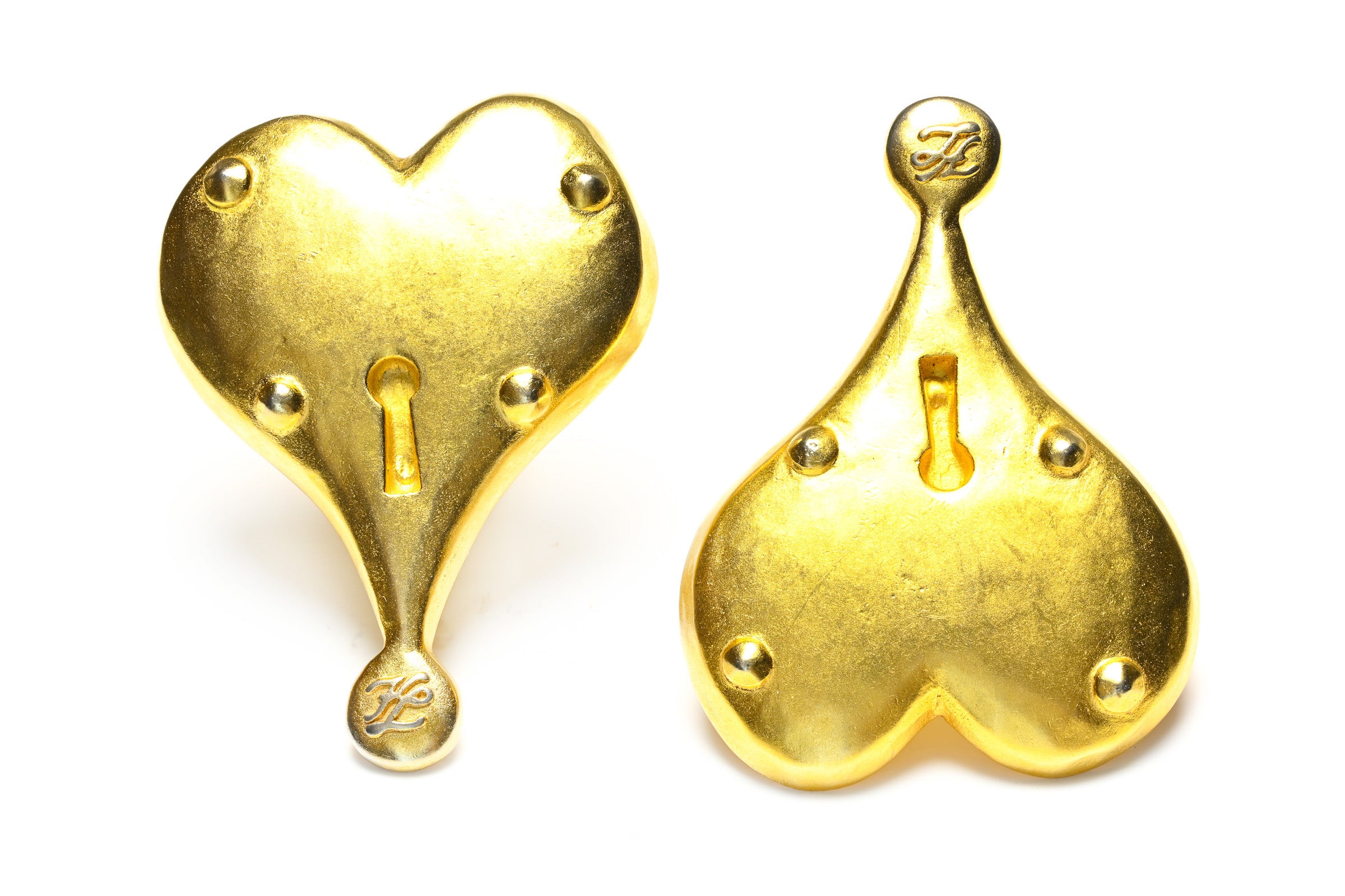 Vintage Karl Lagerfeld Paris Gold Plated Heart Padlock Earrings 1