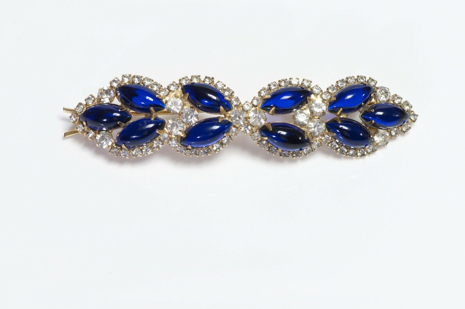 Kenneth Jay Lane 1960’s Blue Glass Crystal Hair Clip Barrette