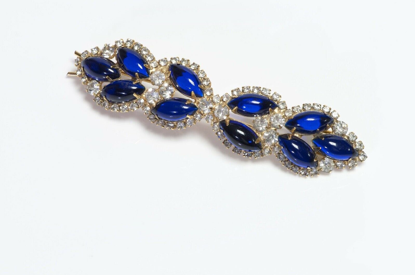 Kenneth Jay Lane 1960’s Blue Glass Crystal Hair Clip Barrette