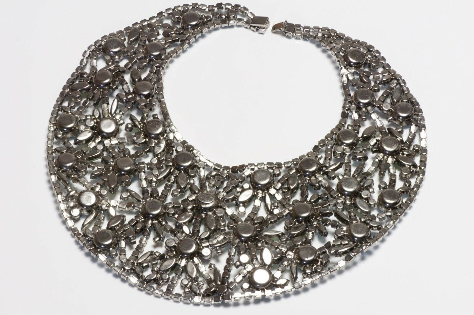 Kenneth Jay Lane 1960’s Blue Green Crystal Flower Bib Necklace
