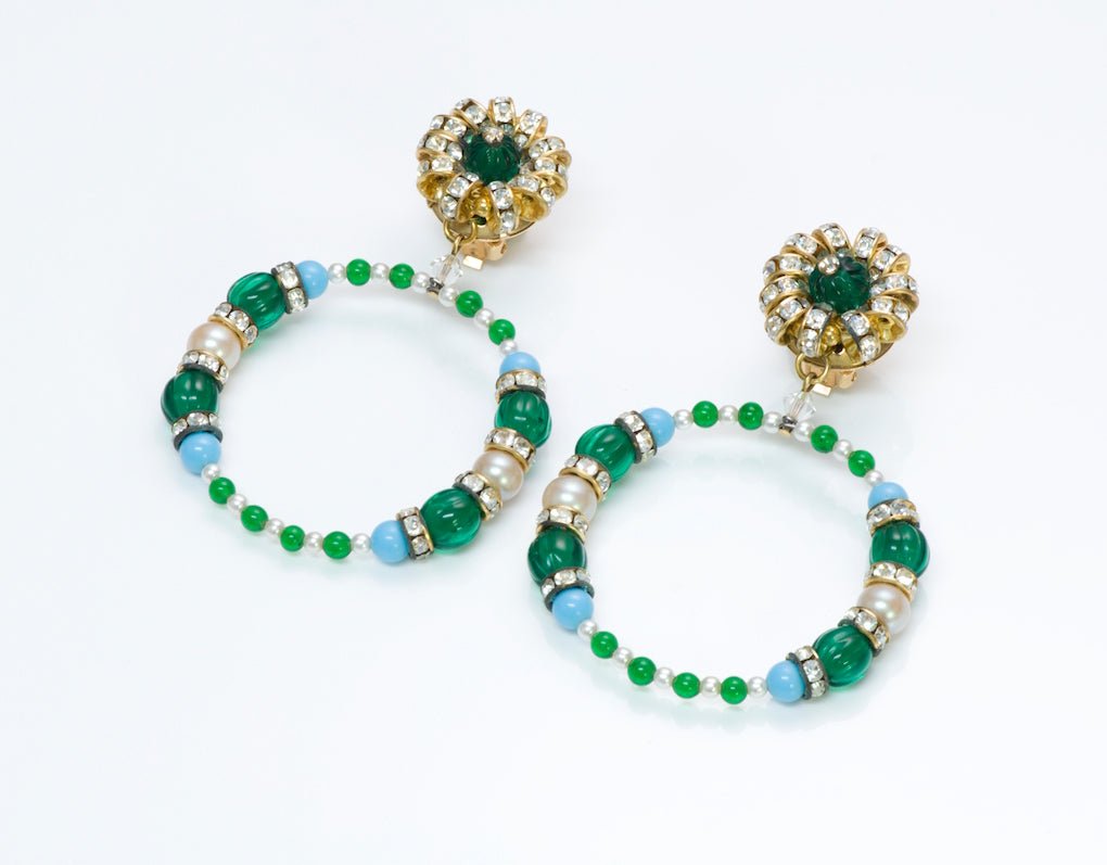 Kenneth Jay Lane Crystal Pearl Hoop Earrings