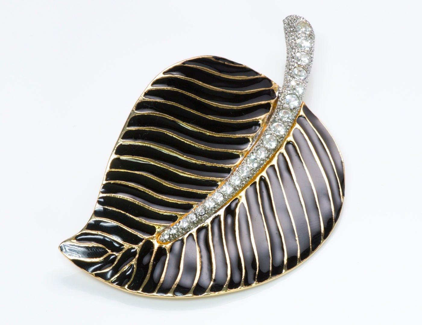 Kenneth Jay Lane Enamel Crystal Leaf Brooch