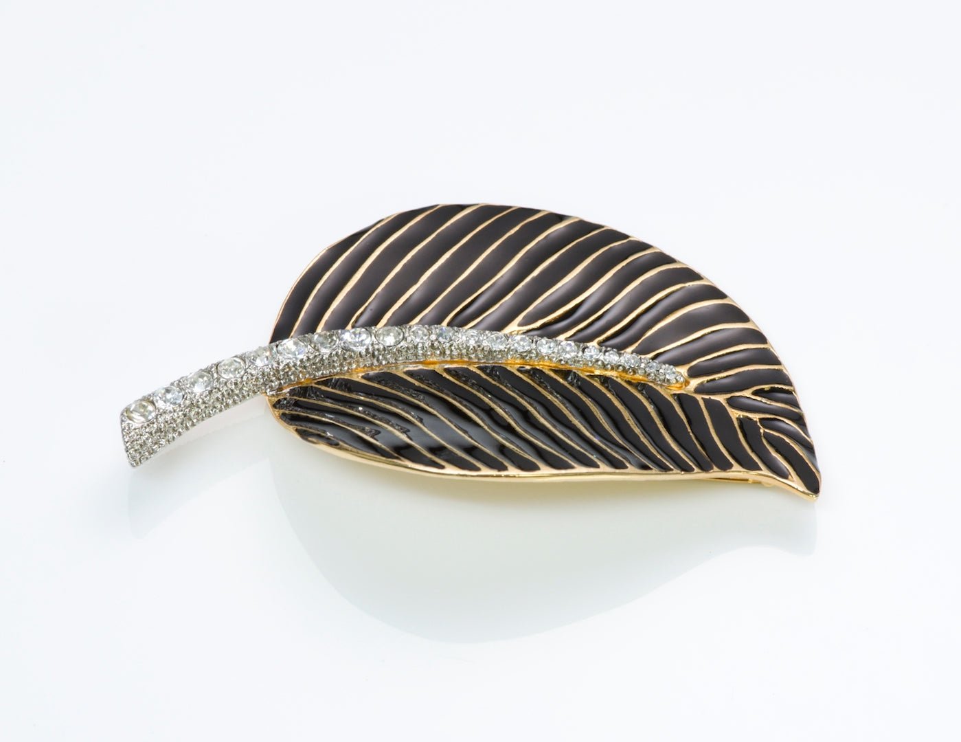 Kenneth Jay Lane Enamel Crystal Leaf Brooch