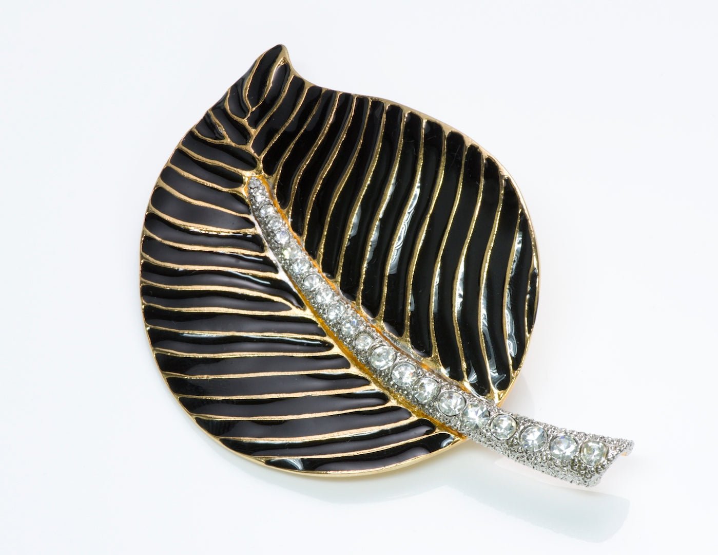 Kenneth Jay Lane Enamel Crystal Leaf Brooch