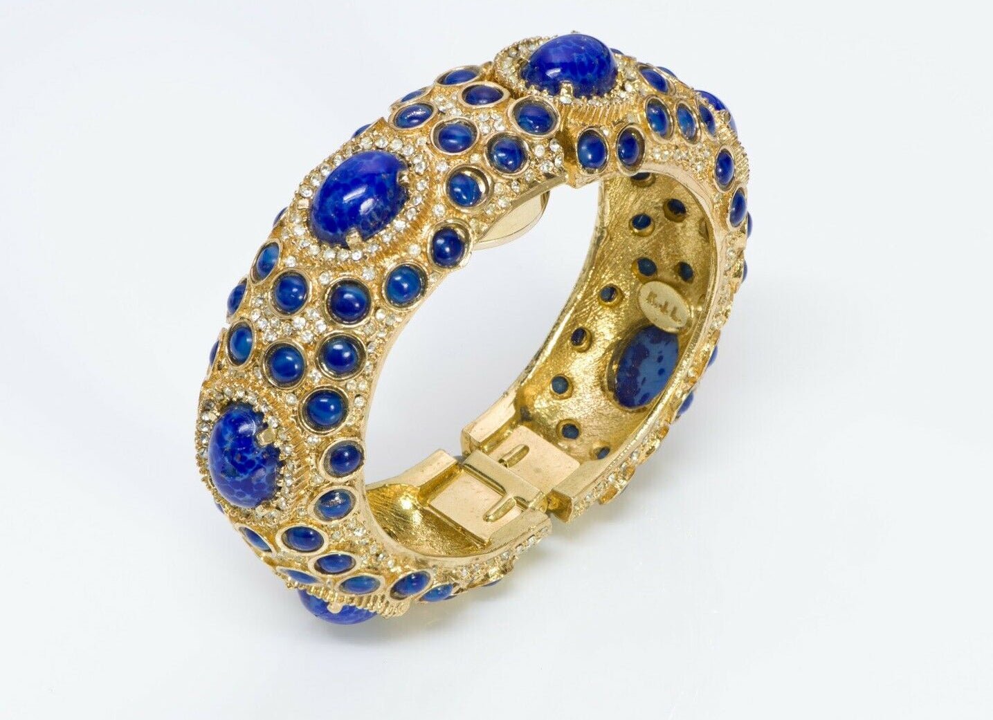 Kenneth Jay Lane KJL 1960’s Blue Cabochon Glass Watch Bracelet
