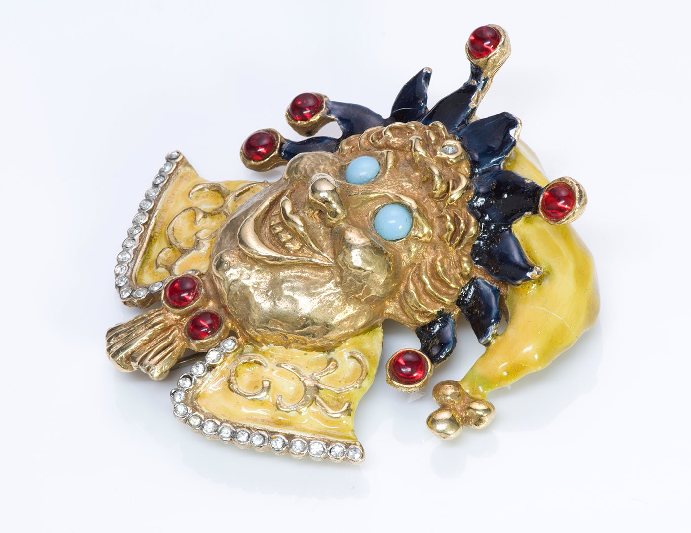 Kenneth Jay Lane KJL 1960’s Enamel Glass Clown Joker Brooch