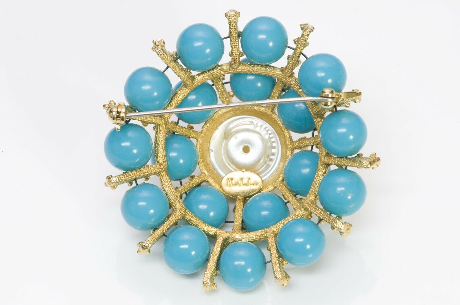 Kenneth Jay Lane KJL 1960’s Faux Turquoise Pearl Dome Brooch