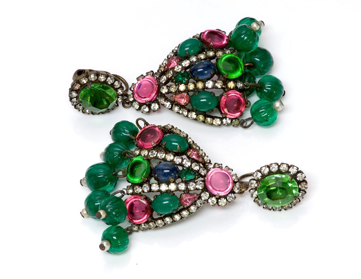 Kenneth Jay Lane KJL 1960’s Mughal Style Glass Earrings