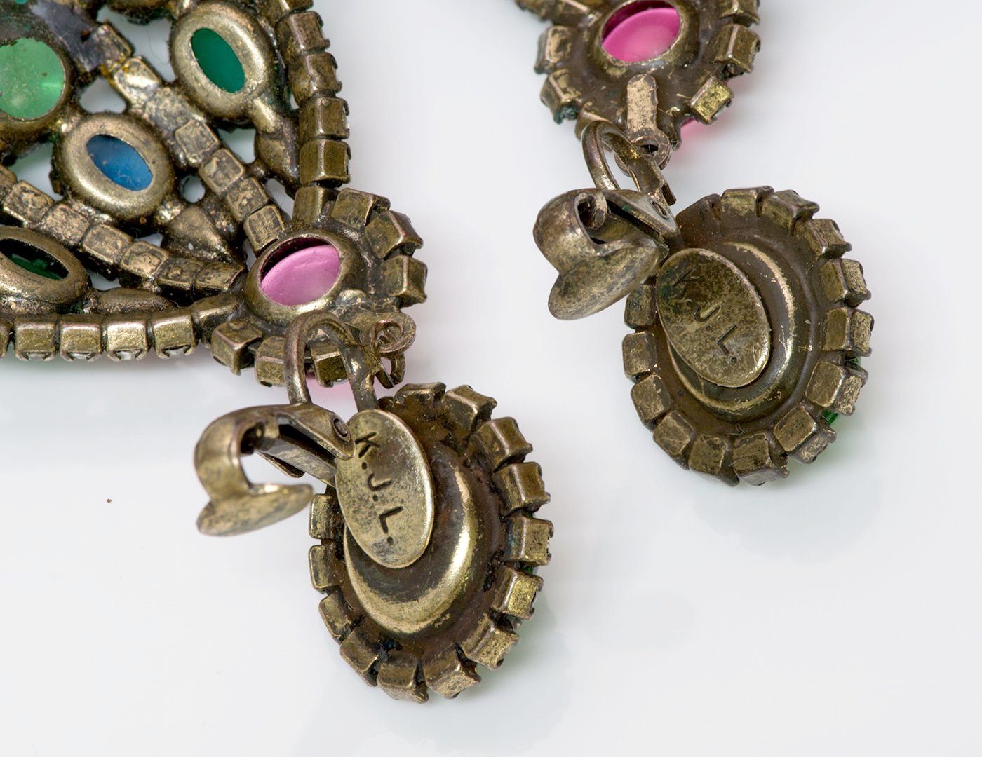 Kenneth Jay Lane KJL 1960’s Mughal Style Glass Earrings