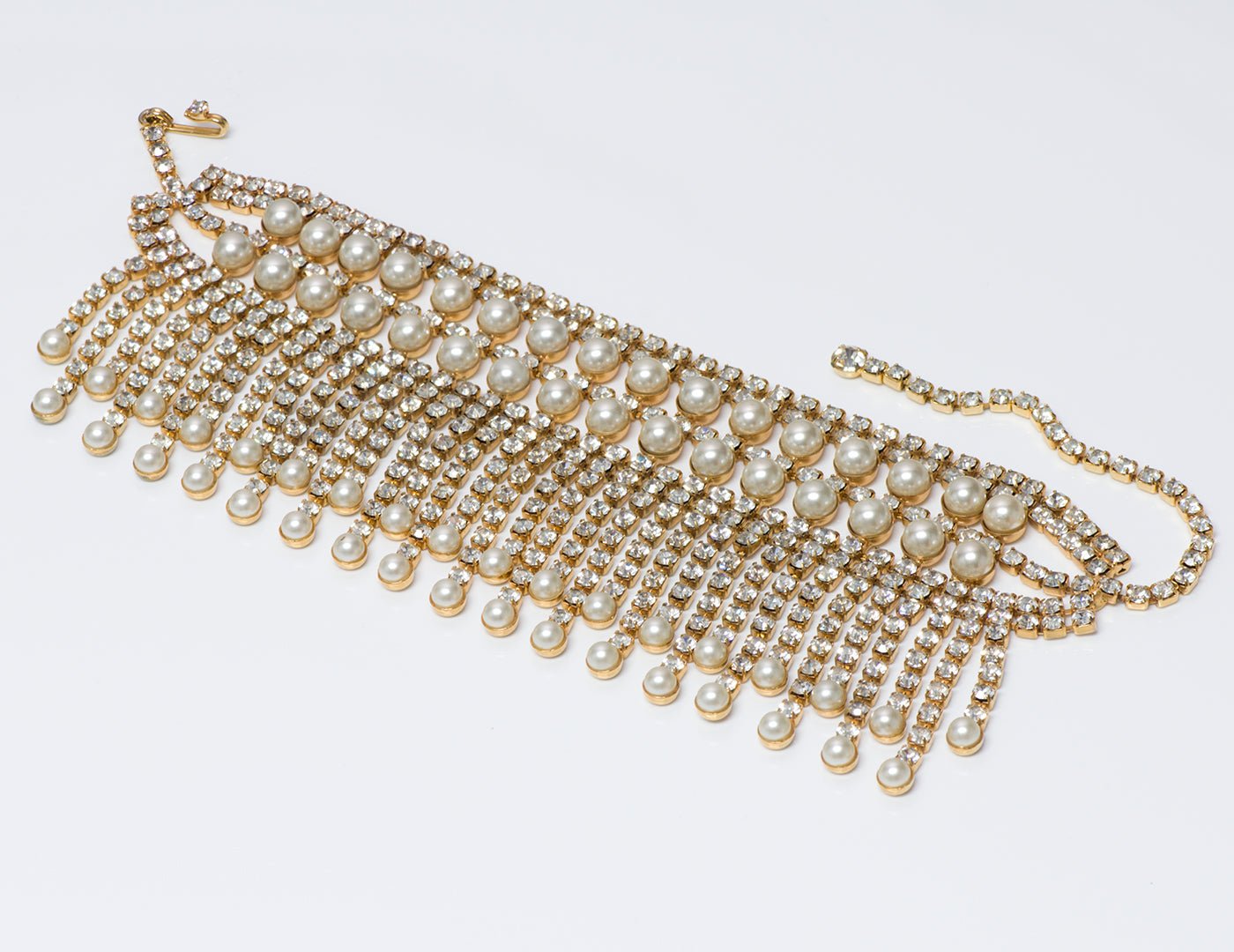 Kenneth Jay Lane KJL Crystal Pearl Choker Necklace