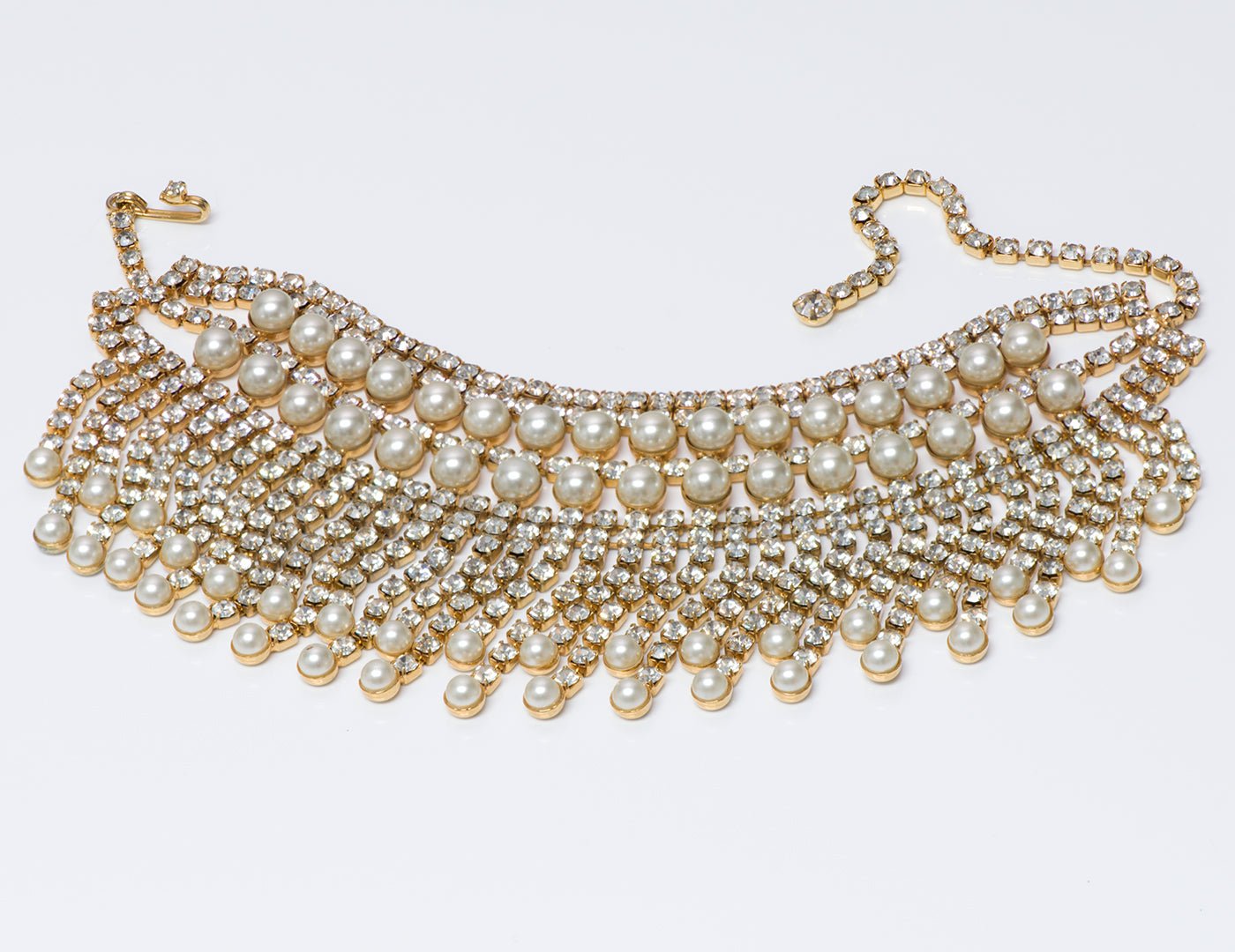 Kenneth Jay Lane KJL Crystal Pearl Choker Necklace